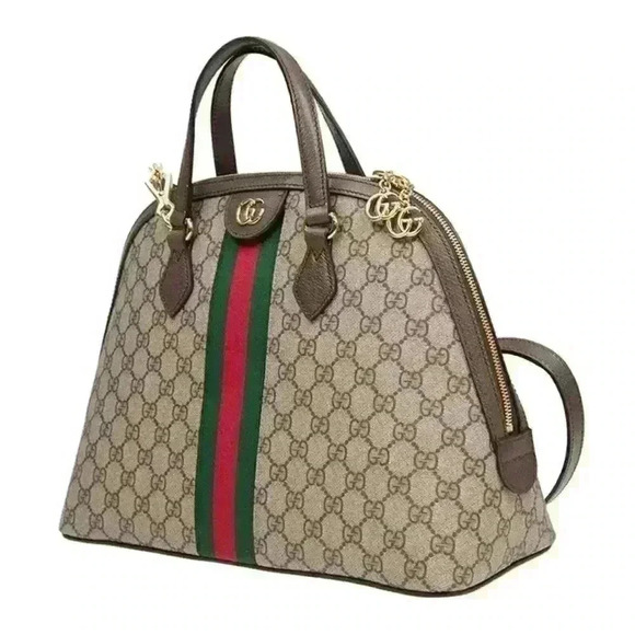 GUCCI GG Supreme Monogram Web Medium Ophidia Top Handle Dome Bag Brown - Picture 7 of 16